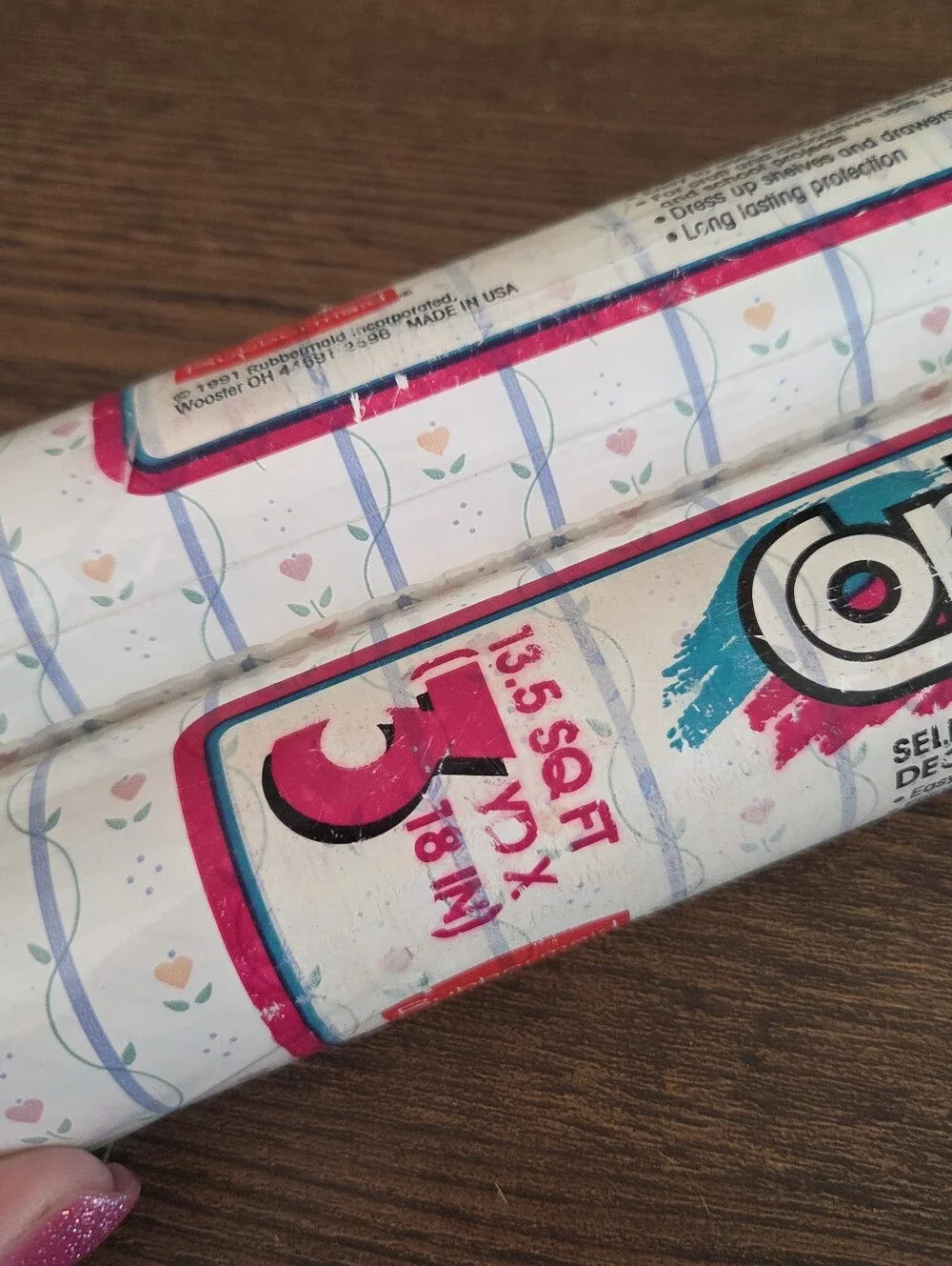 Vintage Country Blue Pink Hearts Single Roll Shelf Paper / Contacr Paper